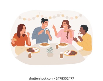 Indian restaurant isolated cartoon vector illustrations. Group of friends talking and eating out in cafe together, Indian cuisine menu, people lifestyle, dinner leisure time vector cartoon.