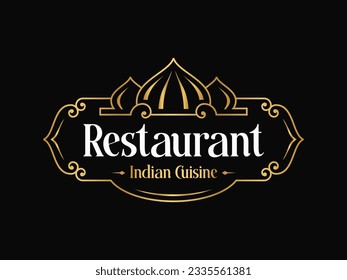 Indian restaurant royal luxury logo. Arabian style badge. Halal food.