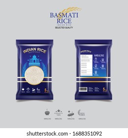 Indian Rice Packaging for Basmati Rice Products Organic and Background Template.