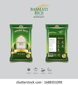 Indian Rice Packaging for Basmati Rice Products Organic and Background Template.