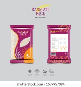 Indian Rice Packaging for Basmati Rice Products Organic and Background Template.