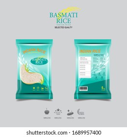 Indian Rice Packaging for Basmati Rice Products Organic and Background Template.