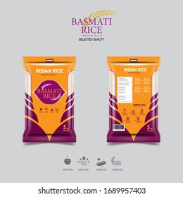 Indian Rice Packaging for Basmati Rice Products Organic and Background Template.