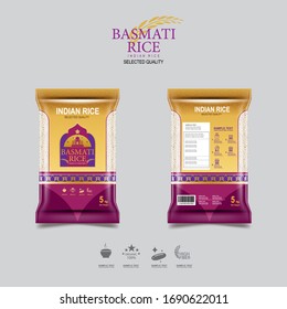 Indian Rice Packaging for Basmati Rice Products Organic and Background Template.