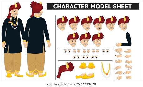 Indian Rich Village Old Man Sprite Sheet | Rigged 2D Character with Lip Sync, Walk Cycle, Eye Blink, Eyebrow Expressions, and Hand Sync | Ready-to-Use for Animation