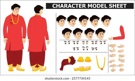 Indian Rich Village Young Man Sprite Sheet | Rigged 2D Character with Lip Sync, Walk Cycle, Eye Blink, Eyebrow Expressions, and Hand Sync | Ready-to-Use for Animation