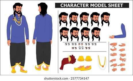 Indian Rich Village Young Man Sprite Sheet | Rigged 2D Character with Lip Sync, Walk Cycle, Eye Blink, Eyebrow Expressions, and Hand Sync | Ready-to-Use for Animation