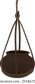 Indian rope clay pot isolated on white background. Jute hanger traditional south asian pot storage vector illustration for cartoon animation