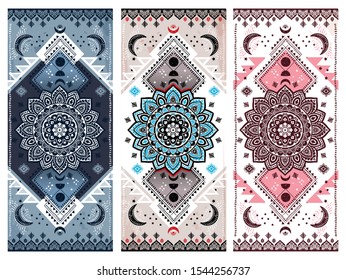 Indian rug mandala. Aztec towel, yoga mat. Vector Henna tattoo style. Can be used for textile, greeting business card background, phone case print