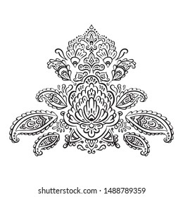 Indian rug paisley ornament design. Ethnictribal towel, yoga mat, henna tattoo style. Great for greeting card, phone case print, coloring book, textile. 