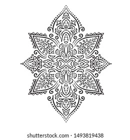 Indian rug paisley ornament design. Ethnictribal towel, yoga mat, henna tattoo style. Great for greeting card, phone case print, coloring book, textile. 