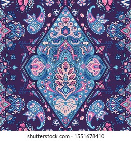 Indian rug paisley ornament design. Ethnic tribal towel, yoga mat, henna tattoo style. Great for greeting card, phone case print, coloring book, textile. 
