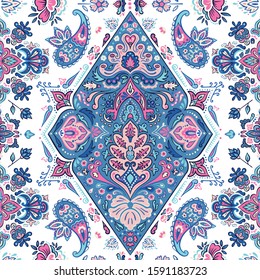 Indian rug paisley ornament design. Ethnic tribal towel, yoga mat, henna tattoo style. Great for greeting card, phone case print, coloring book, textile. 
