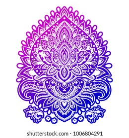 Indian rug paisley ornament pattern. Ethnic Mandala towel, yoga mat. Vector Henna tattoo style. Can be used for textile, greeting business card background, coloring book, phone case print