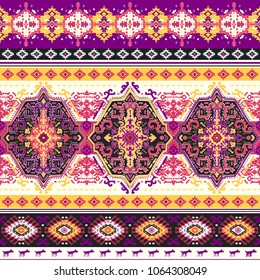 Indian rug paisley ornament pattern. Ethnic Mandala towel, yoga mat. Vector Henna tattoo style. Can be used for textile, greeting business card background, coloring book, phone case print