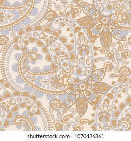 Indian rug paisley ornament pattern. Vector Seamless illustration.