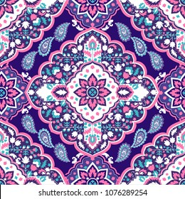 Indian rug paisley ornament pattern. Ethnic Mandala towel, yoga mat. Vector Henna tattoo style. Can be used for textile, greeting business card background, phone case print