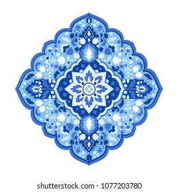 Indian rug paisley ornament pattern. Ethnic Mandala towel, yoga mat. Vector Henna tattoo style. Can be used for textile, greeting business card background, phone case print
