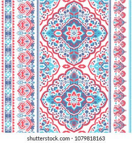 Indian rug paisley ornament pattern. Ethnic Mandala towel, yoga mat. Vector Henna tattoo style. Can be used for textile, greeting business card background, phone case print