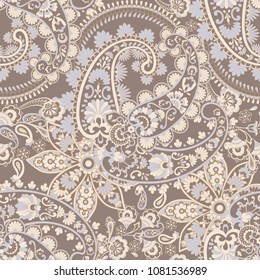 Indian rug paisley ornament pattern. Vector Seamless illustration.