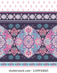 Indian rug paisley ornament pattern. Ethnic Mandala towel, yoga mat. Vector Henna tattoo style. Can be used for textile, greeting business card background, phone case print

