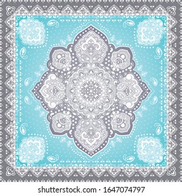 Indian rug paisley ornament pattern. Ethnic Mandala towel, yoga mat. Vector Henna tattoo style. Can be used for textile, greeting business card background, phone case print
