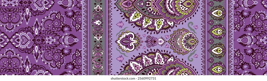 Indian rug paisley ornament pattern. Ethnic Mandala towel, yoga mat. Vector Henna tattoo style. Can be used for textile, greeting business card background, coloring book, phone case print
