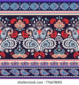 Indian rug paisley ornament pattern. Ethnic Mandala towel, yoga mat. Vector Henna tattoo style. Can be used for textile, greeting business card background, coloring book, phone case print