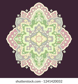 Indian rug tribal ornament mandala pattern. Aztec towel, yoga mat. Vector lace Henna tattoo style. Can be used for textile, greeting business card background, phone case print