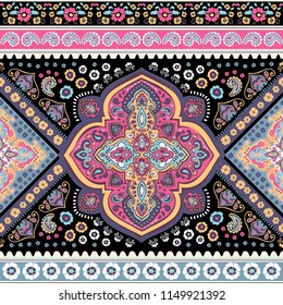 Indian rug tribal ornament pattern. Aztec towel, yoga mat. Vector Henna tattoo style. Can be used for textile, greeting business card background, phone case print
