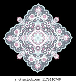 Indian rug tribal ornament pattern. Aztec towel, yoga mat. Vector Henna tattoo style. Can be used for textile, greeting business card background, phone case print