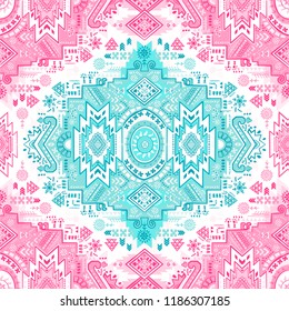 Indian rug tribal ornament pattern. Aztec towel, yoga mat. Vector Henna tattoo style. Can be used for textile, greeting business card background, phone case print