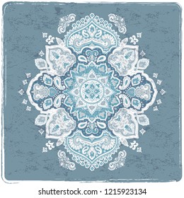 Indian rug tribal ornament pattern. Aztec towel, yoga mat. Vector lace Henna tattoo style. Can be used for textile, greeting business card background, phone case print