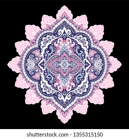 Indian rug tribal ornament pattern. Aztec towel, yoga mat. Vector lace Henna tattoo style. Can be used for textile, greeting business card background, phone case print