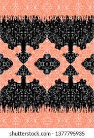 Indian rug tribal ornament pattern. Aztec towel, yoga mat. Vector Henna tattoo style. Can be used for textile, greeting business card background, phone case print