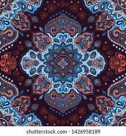 Indian rug tribal ornament pattern. Aztec towel, yoga mat. Vector Henna tattoo style. Can be used for textile, greeting business card background, phone case print