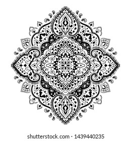 Indian rug tribal ornament pattern. Aztec towel, yoga mat. Vector Henna tattoo style. Can be used for textile, greeting business card background, phone case print