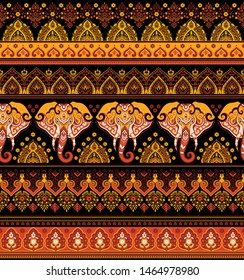 Indian rug tribal ornament pattern with elephants. Aztec towel, yoga mat. Vector lace Henna tattoo style. Can be used for textile, greeting business card background, phone case print