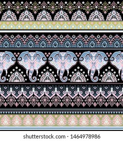 Indian rug tribal ornament pattern with elephants. Aztec towel, yoga mat. Vector lace Henna tattoo style. Can be used for textile, greeting business card background, phone case print