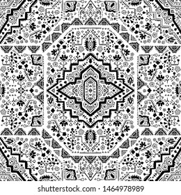 Indian rug tribal ornament pattern. Aztec towel, yoga mat. Vector Henna tattoo style. Can be used for textile, greeting business card background, phone case print