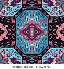Indian rug tribal ornament pattern. Aztec towel, yoga mat. Vector Henna tattoo style. Can be used for textile, greeting business card background, phone case print
