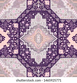 Indian rug tribal ornament pattern. Aztec towel, yoga mat. Vector Henna tattoo style. Can be used for textile, greeting business card background, phone case print