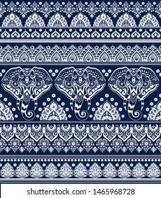 Indian rug tribal ornament pattern with elephants. Aztec towel, yoga mat. Vector lace Henna tattoo style. Can be used for textile, greeting business card background, phone case print