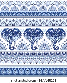 Indian rug tribal ornament pattern with elephants. Aztec towel, yoga mat. Vector lace Henna tattoo style. Can be used for textile, greeting business card background, phone case print