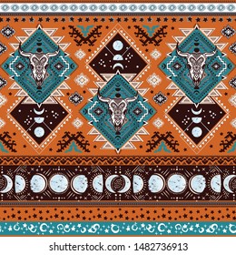 Indian rug tribal ornament pattern with skulls. Aztec towel, yoga mat. Vector lace Henna tattoo style. Can be used for textile, greeting business card background, phone case print