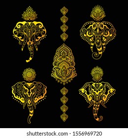 Indian rug tribal ornament pattern with elephants. Aztec towel, yoga mat. Vector lace Henna tattoo style. Can be used for textile, greeting business card background, phone case print