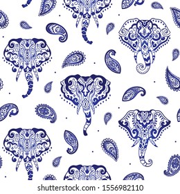 Indian rug tribal ornament pattern with elephants. Aztec towel, yoga mat. Vector lace Henna tattoo style. Can be used for textile, greeting business card background, phone case print