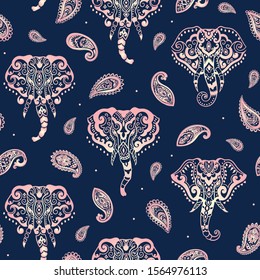 Indian rug tribal ornament pattern with elephants. Aztec towel, yoga mat. Vector lace Henna tattoo style. Can be used for textile, greeting business card background, phone case print