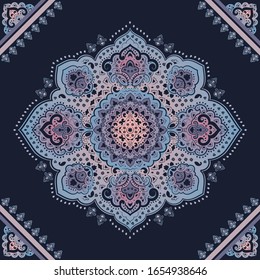 Indian rug tribal ornament pattern. Aztec towel, yoga mat. Vector Henna tattoo style. Can be used for textile, greeting business card background, phone case print
