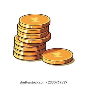 Indian rupee bag and coin stack.
